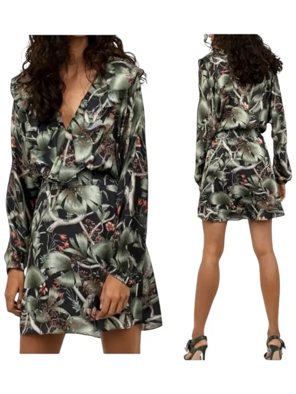 Johanna Ortiz‎ X H&M Dress Women Medium Green Tropical Floral Flounce Mini NWT - Image 2