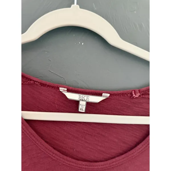 BKE Womens XL Burgundy‎ Slub Knit Grunge Fall Top Tie Cuff Long Sleeve Relaxed - Image 3