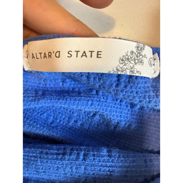 Altar'd State Kelly Tiered Tank Top Blue Smocked Ruffle Strap Size L - Image 3