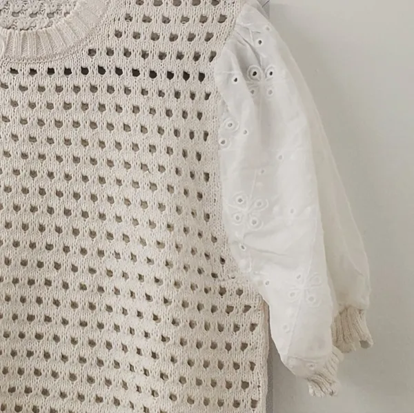 New Zara CONTRAST OPEN KNIT TOP. Medium. - Image 4