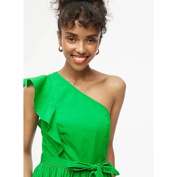 J.Crew One Shoulder Midi Dress A Line Ruffle Pockets Kelly Green US 00 NWT - Image 3