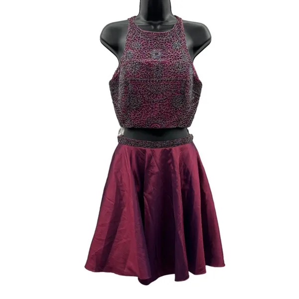 Sherri Hill‎ Burgundy Maroon Beaded Two Piece Homecoming Mini Dress Size 6 - Image 3