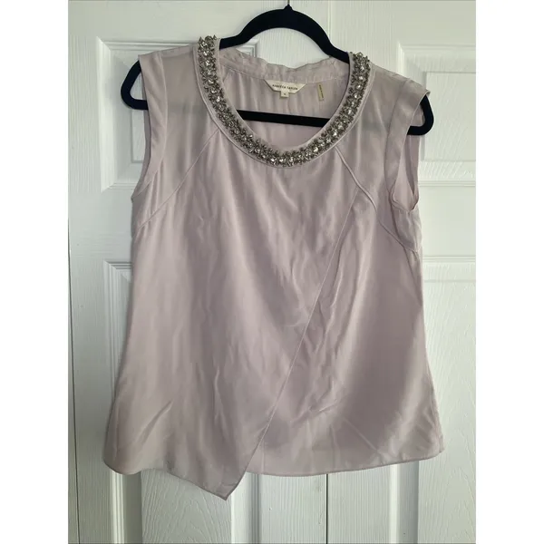 Rebecca Taylor Embellished Silk Wrap Top Womens Size 0 Lavender Grey Sleeveless - Image 5
