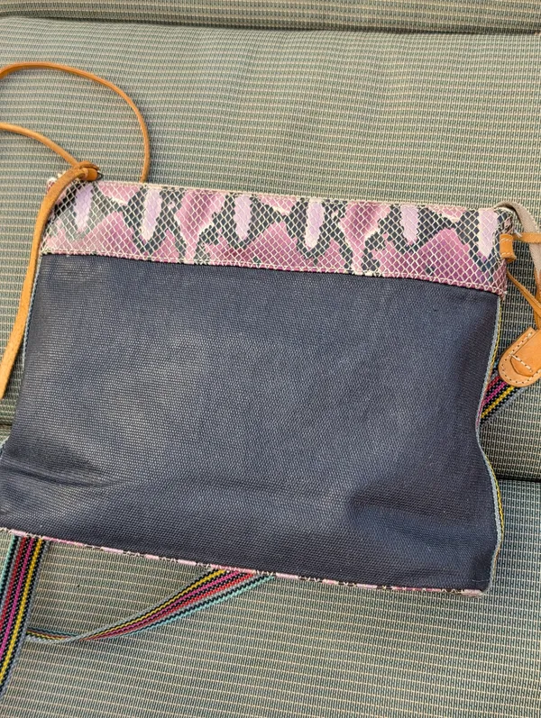 Consuela Downtown Flynn Coated Canvas Snakeskin Black Purple Crossbody Purse - Image 6