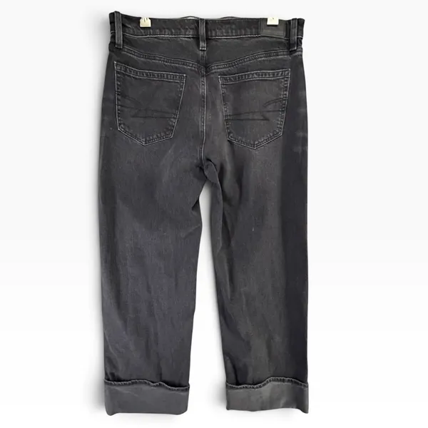 American Eagle High Waisted Cuffed Stovepipe Jean Womens 8 Black Classic Denim - Image 5