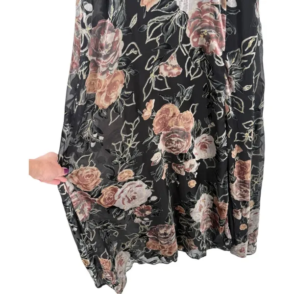 NWT Lulus Floral Velvet Burnout Maxi Dress Black Tie Back V Neck Size‎ XS Fairy - Image 13