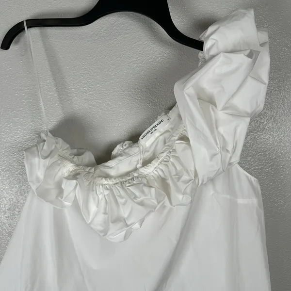 NEW Amanda Uprichard Size Medium White Ruffle One Shoulder Sleeveless Blouse Top - Image 2