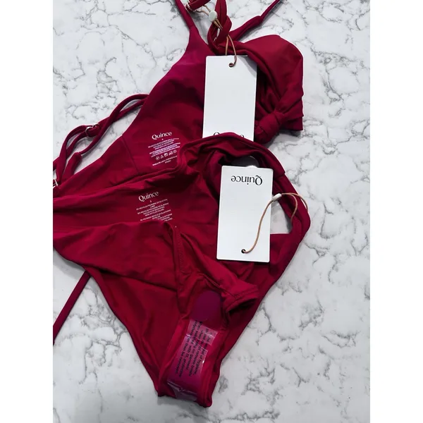NWT Quince Cherry Red Knot Bikini Top & Italian Low Rise Bottom Set Size Small - Image 3