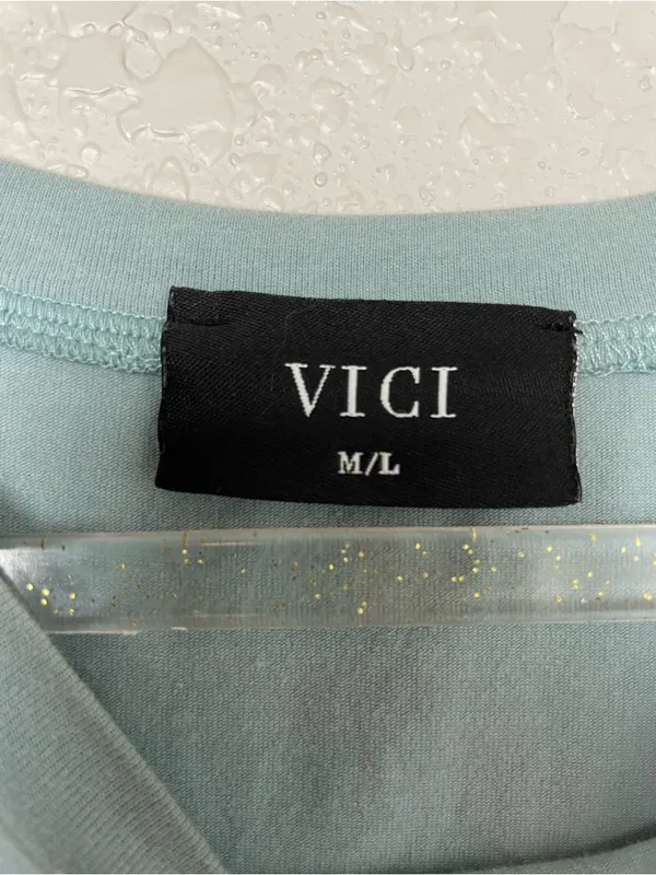 Vici Oversized Distressed Washed Cotton Crewneck Tee in Blue Sage Green Size M/L - Image 4