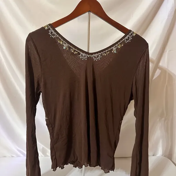 Vintage Brown Floral Embroidered Blouse Size M - Image 4