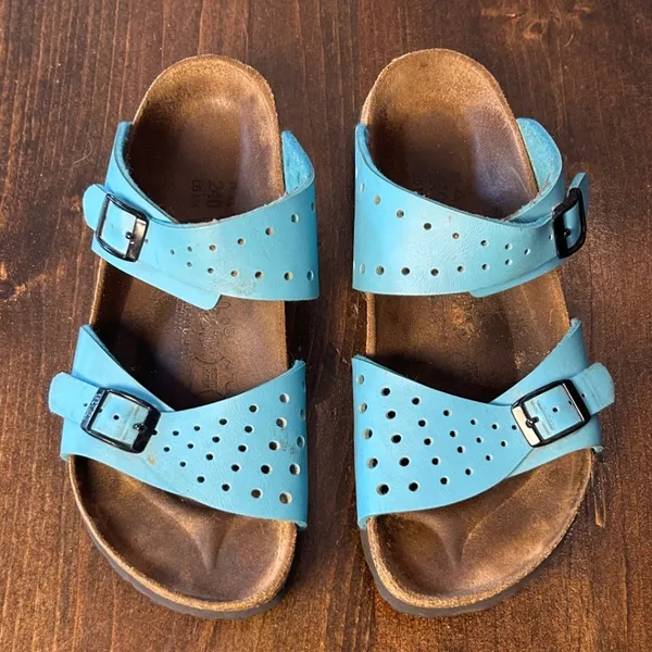 Birkenstock Birki's Salina Sandals 37 L6 M4 Blue Leather Perforated Well Worn - Image 3