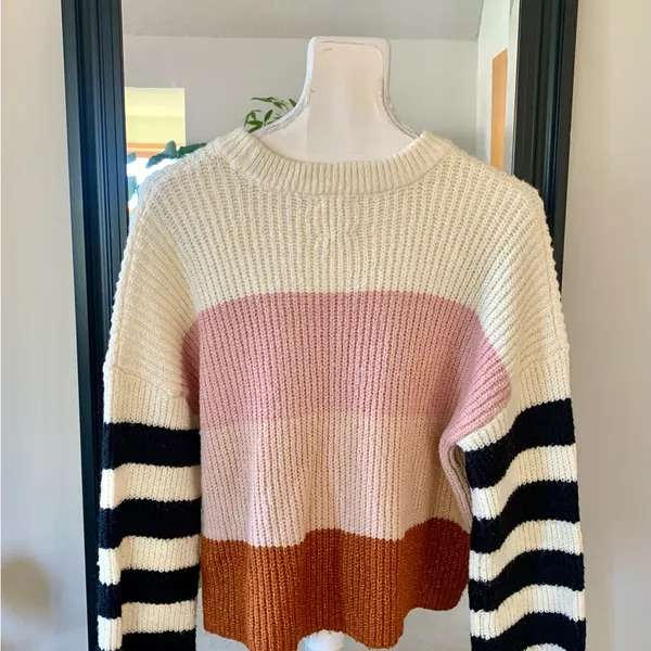Colorblock Striped Long Sleeve Sweater - Image 2
