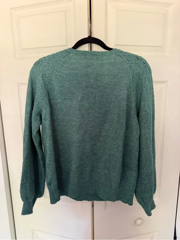 Women's LC Lauren Conrad Pointelle Henley Knitted Sweater Emerald Green Large - Image 8