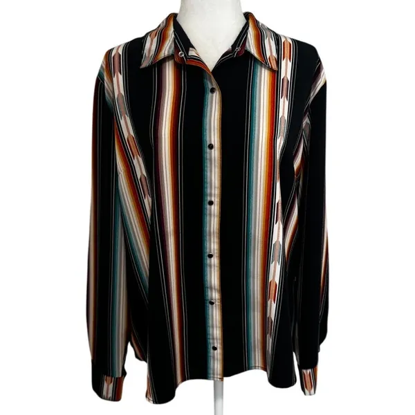 Wrangler Retro Western Stripe Fringe Shirt XXL Southwest Aztec Button Down - Image 2