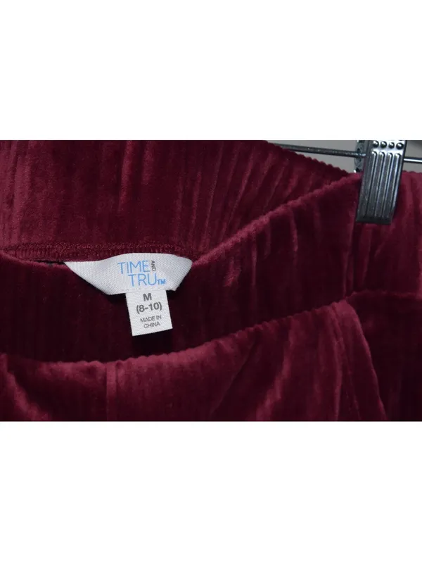 Time and Tru Velour Pants SZ M Burgundy Ribbed Velvet Flare Leg Loungewear - Image 3