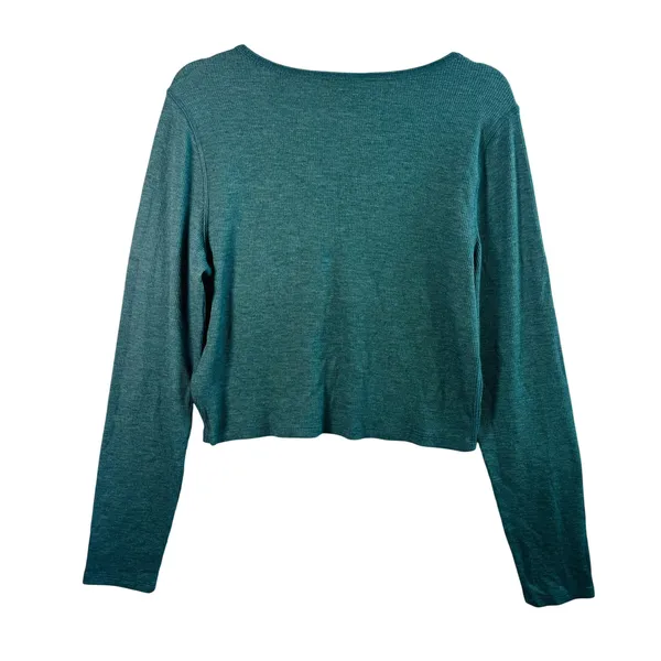 American Eagle Waffle Knit Thermal Top Cropped Notch Neck Teal Green XL Soft Y2K - Image 2