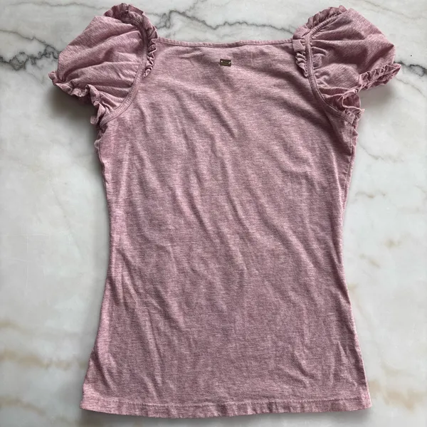 Miss Sixty Y2K Pink Graphic Top Ruffled Fairycore Grunge Coquette Aesthetic Small - Image 3