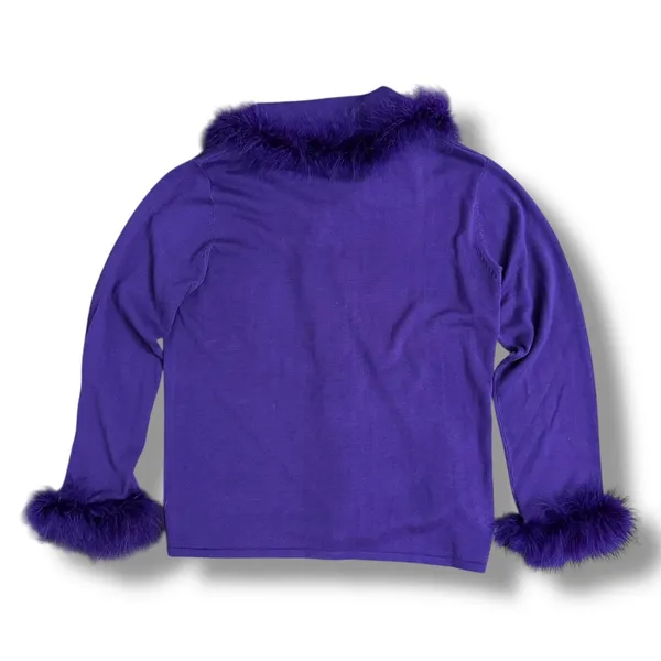 Red Hat Society Purple Feather Trim Cardigan Jacket XL Y2K Vintage‎ Themed Party - Image 4