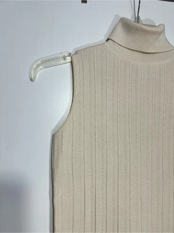 NWT Kate hill beige/cream silk Sleeveless Turtleneck Knit Top size S - Image 3