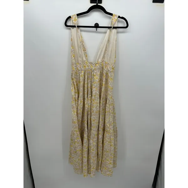 Aakaa Floral Midi Dress M Yellow Deep V Tie Front Tiered Boho Sundress - Image 3