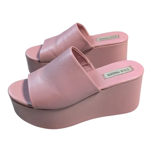 Steve Madden Christa Pink Leather Retro Y2K Chunky Platform Slide Sandals Sz 8 - Image 7