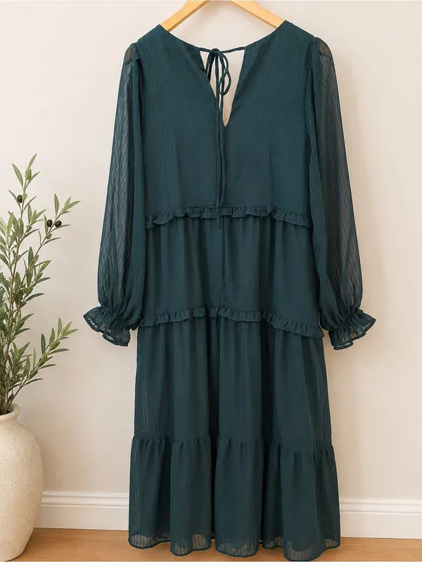 NWT Lumiere Teal Tiered Midi Dress Sheer Sleeve Romantic Cottagecore - Image 4