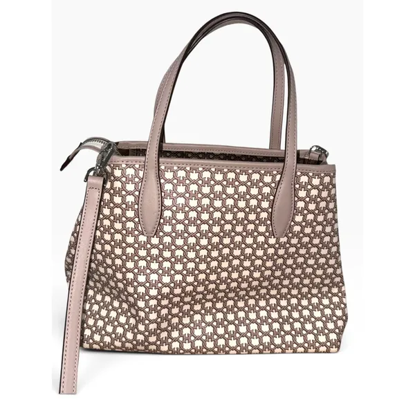 Kate Spade New York Spade Link Mini Tote Taupe Monogram Crossbody Satchel - Image 2