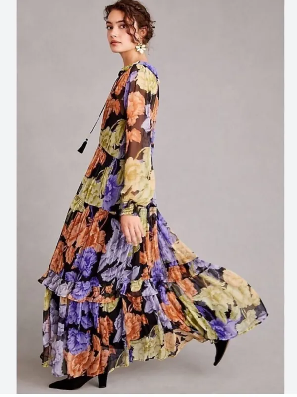 Anthropologie the Marais floral tiered chiffon maxi dress - Image 2