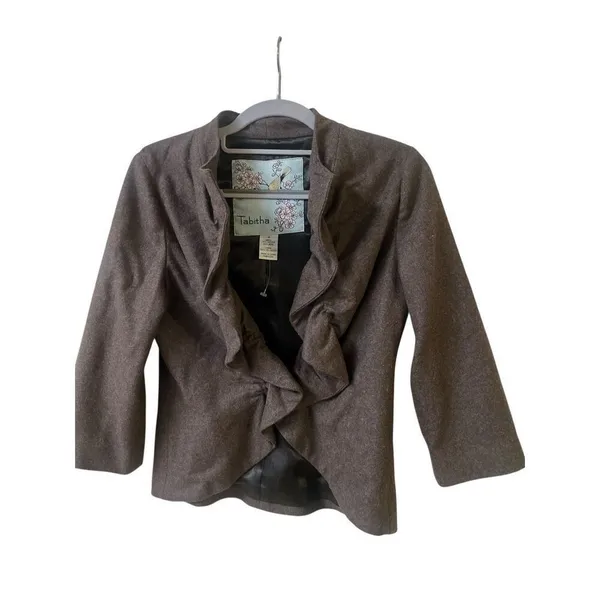 Anthropologie jacket by Tabitha ruffle accent wool blend 3:4 sleeve sz 4 - Image 2