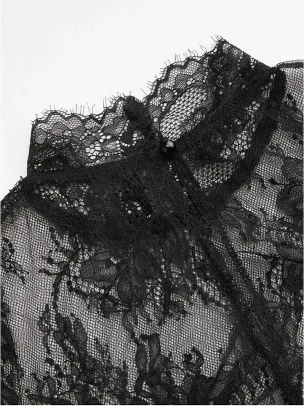 Cider Black Lace Stand Collar Long Sleeve Straight Mini Dress Size 10 - Image 8