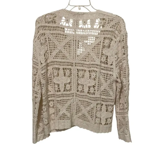 Solitaire Ivory Floral Cotton Crochet Button Front Cardigan Womens Size Large - Image 5