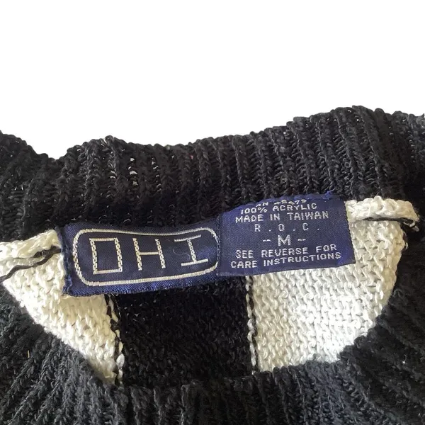 Vintage OHI Striped Sweater Black Size M - Image 4