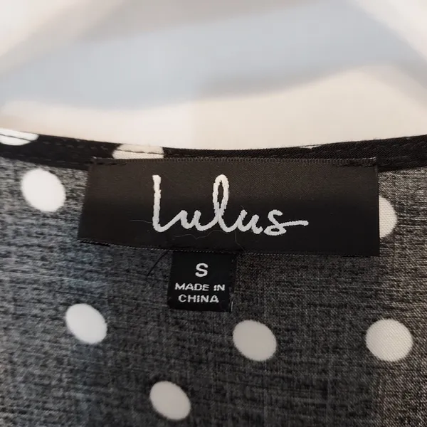 Lulu's Black White Polka Dot Tiered Ruffle 3/4 Sleeve Midi Tie Wrap Dress Small - Image 5