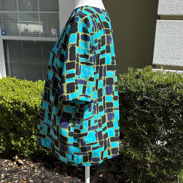 Vintage Kathy Che Geometric Print Top Blue Size L - Image 2
