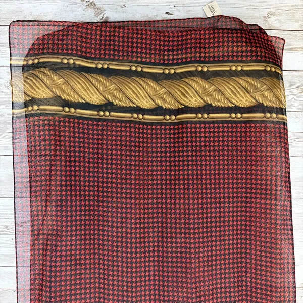 Vtg Accessory Street Womens Scarf Red Black Houndstooth Gold Rope Print Italy - Image 2