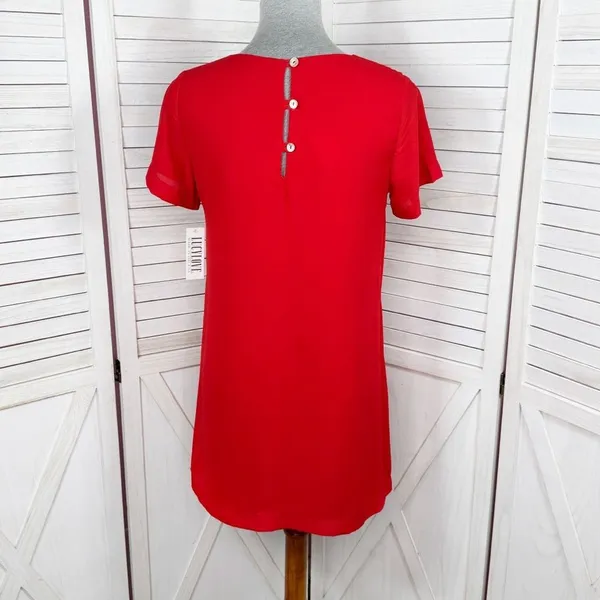 Lucy Love Short Sleeve Tunic Mini Shift Shirt‎ Dress Red XS XSmall - Image 4