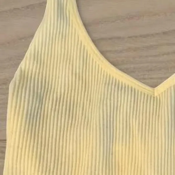 Suzette Collection Yellow Ribbed Halter Crop Top - Image 4