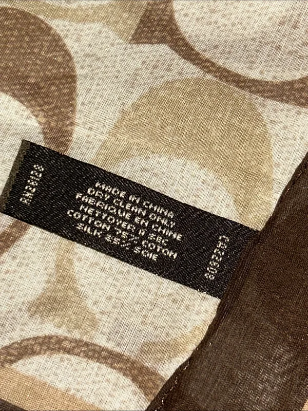 Coach Signature C Square Scarf Brown Beige Cotton Silk Blend Aprox 26” - Image 4