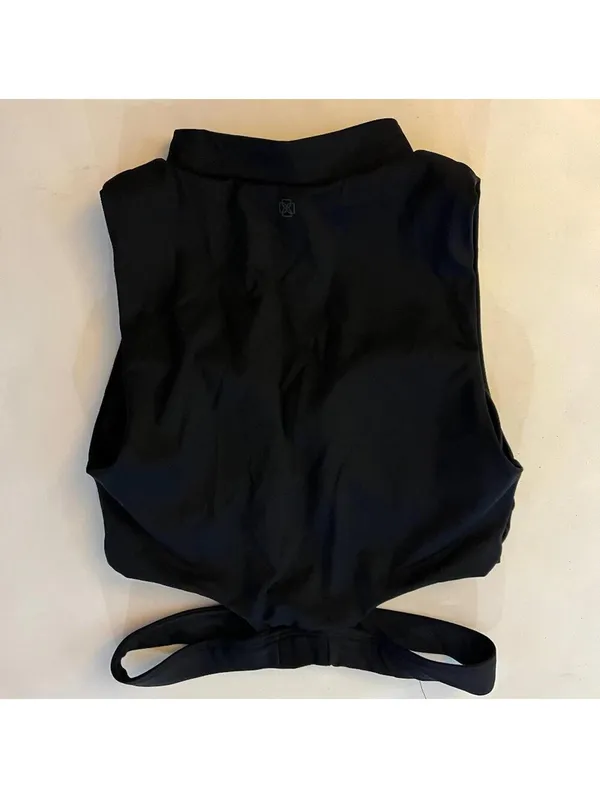 DEVON WINDSOR EMERY CROP TOP CUTOUT FULL ZIP BRA Small $98 Black - Image 6