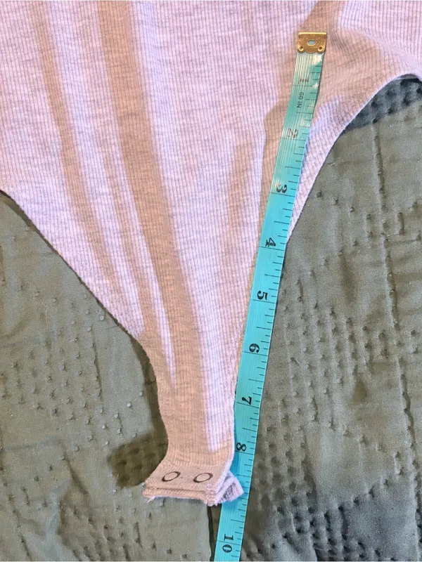 American Eagle Long Sleeve Henley Bodysuit Medium Grey Ribbed - Image 7