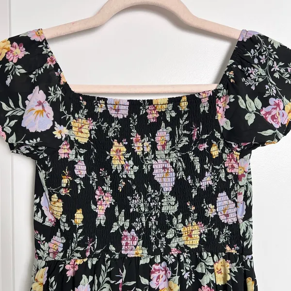 Abercrombie & Fitch Black Floral Midi Dress XS Pastel Flowers‎ Cottagecore - Image 6