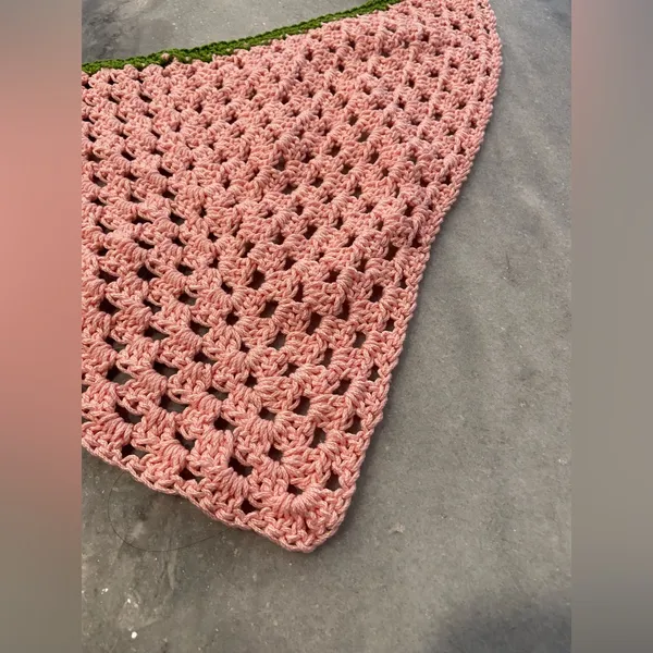 Handmade Pink Green Soft Cotton Crochet Triangle Kerchief Headscarf Mesh Boho - Image 2