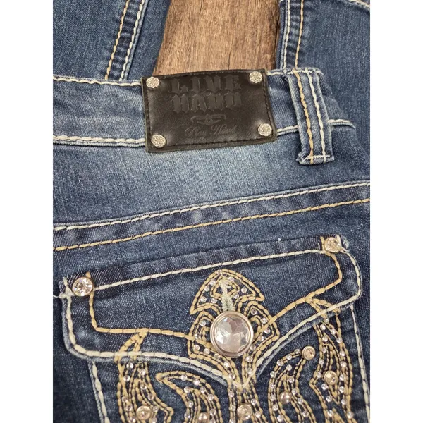 Live Hard Play Hard Rhinestone Bling Pocket Bootcut Western Jeans Denim Size 8 - Image 4
