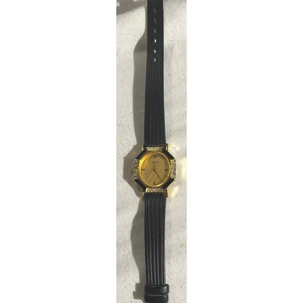 Gold Tone Black Accent Women's Quartz Fashion Watch with Rhinestone‎ Detail - Image 8
