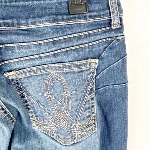 WRANGLER Blue Denim Pockets Distressed Bootcut Jeans 10 Rodeo Cowgirl Festival - Image 9