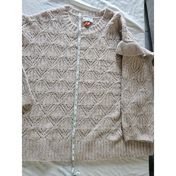 Old Navy Sweater Sz 4X Pointelle Knit Ruffle Trim Metallic Oatmeal Cozy‎ - Image 10