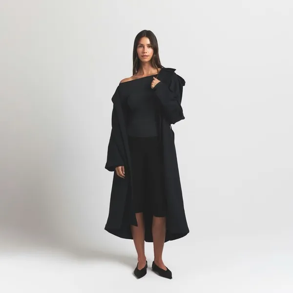 NWT SKIMS boyfriend fleece oversized trench coat size small in Onyx - Image 5