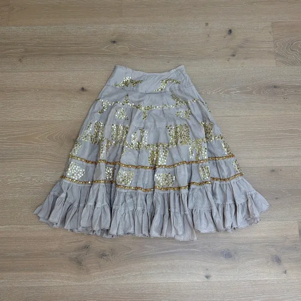Guess Jeans Tiered Sequin Maxi Skirt Size S Taupe Gold - Image 4