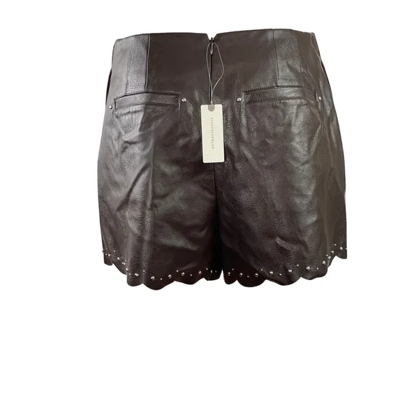 NEW Anthropologie Brown High Rise Faux Leather Vegan Studded Mini Shorts Size 6 - Image 3