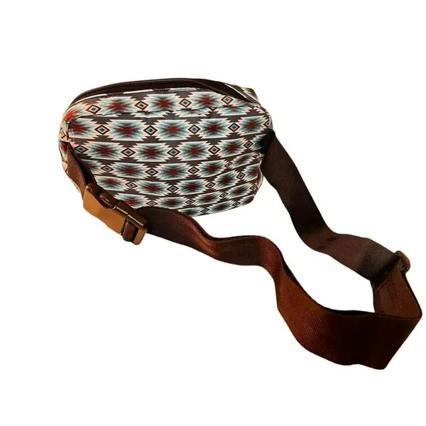 SHOWMAN AZTEC NYLON BELT BAG - GRAY/BROWN/BLUE Fanny Pack - Image 3